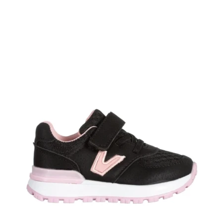Pantofi sport copii negri cu roz din piele ecologica Rockie