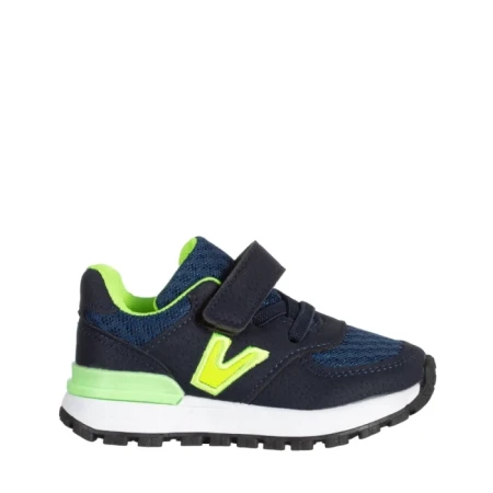 Pantofi sport copii albastri cu verde din piele ecologica Rockie
