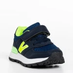 Pantofi sport copii albastri cu verde din piele ecologica Rockie