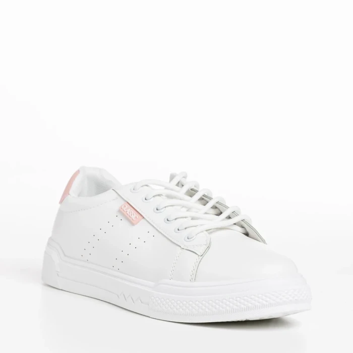 Pantofi sport dama albi cu roz din piele ecologica Ruba
