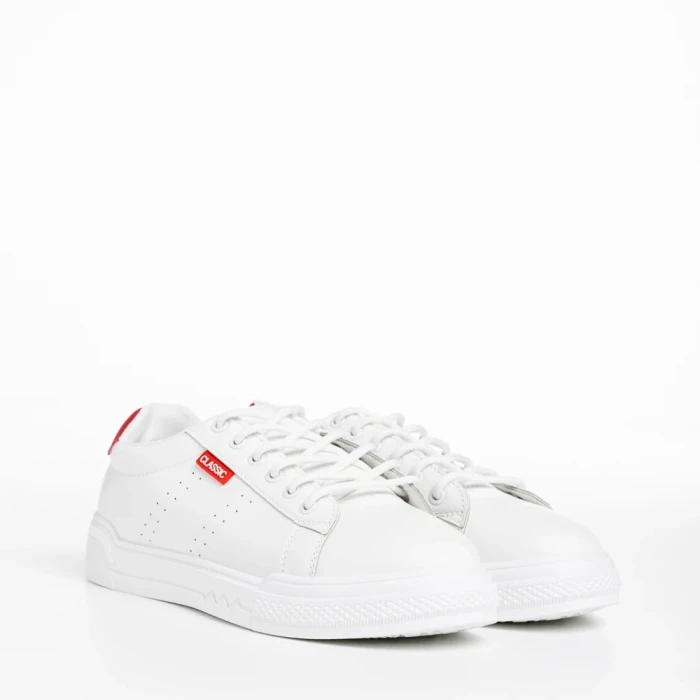 Pantofi sport dama albi cu rosu din piele ecologica Ruba