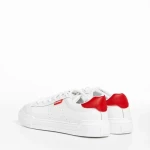 Pantofi sport dama albi cu rosu din piele ecologica Ruba