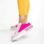 Pantofi sport dama albi cu roz din piele ecologica si material textil Calandra