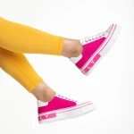 Pantofi sport dama albi cu roz din piele ecologica si material textil Calandra