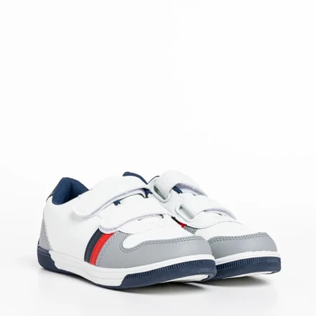 Pantofi sport copii gri cu alb din piele ecologica Buddy