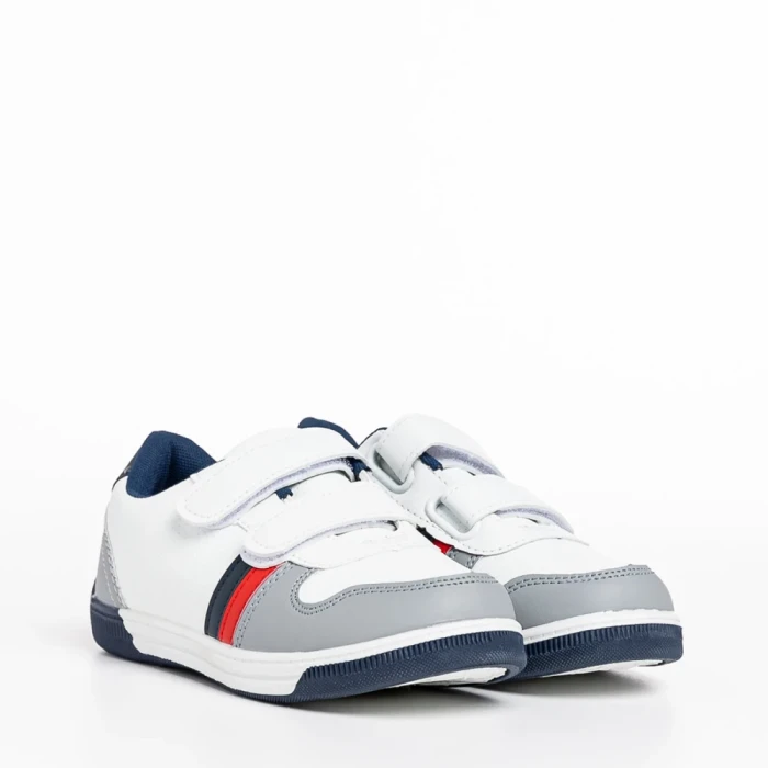 Pantofi sport copii gri cu alb din piele ecologica Buddy