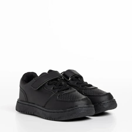 Pantofi sport copii negri din piele ecologica Ponty