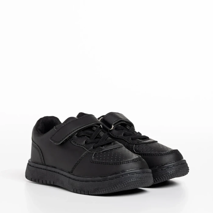 Pantofi sport copii negri din piele ecologica Ponty