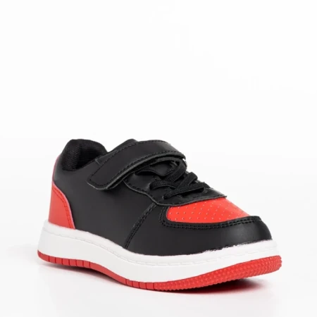 Pantofi sport copii rosii cu negru din piele ecologica Ponty