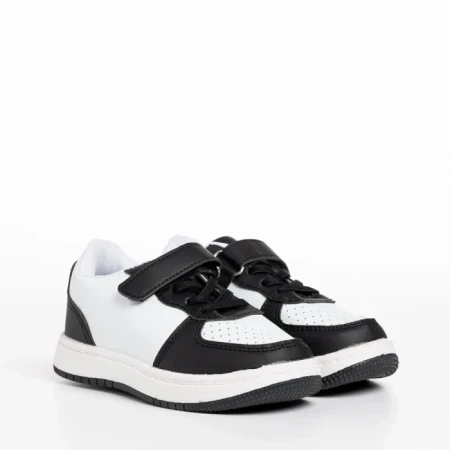 Pantofi sport copii albi cu negru din piele ecologica Ponty