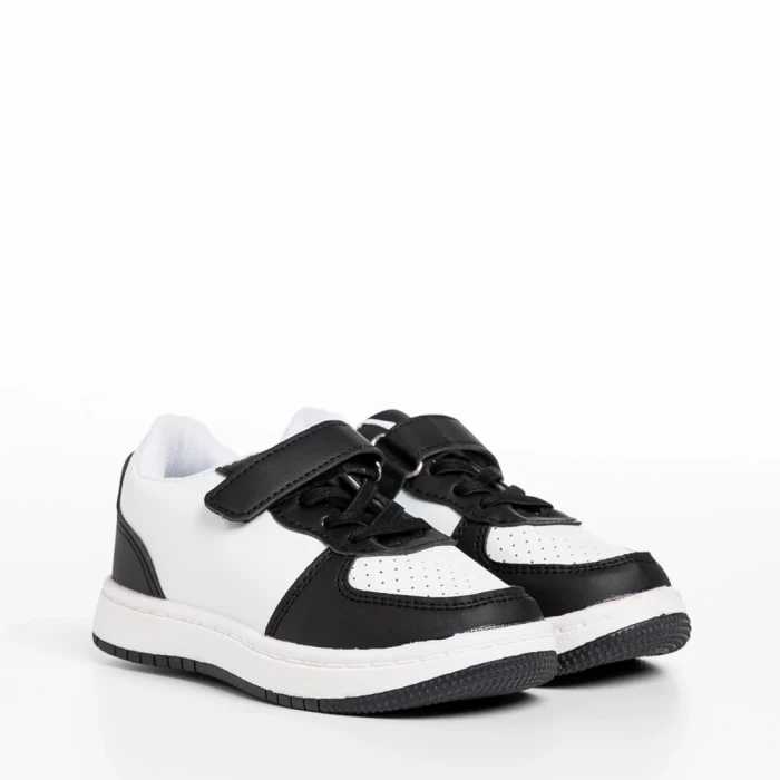 Pantofi sport copii albi cu negru din piele ecologica Ponty