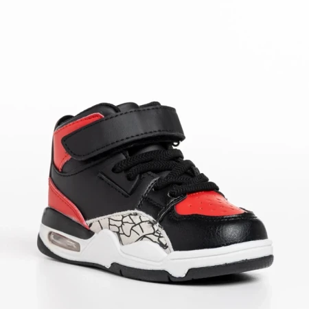 Pantofi sport copii negri cu rosu din piele ecologica Jaxon