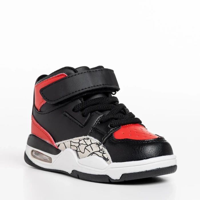 Pantofi sport copii negri cu rosu din piele ecologica Jaxon