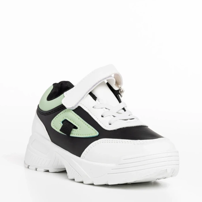 Pantofi sport copii negri cu verde din piele ecologica Rumaysa