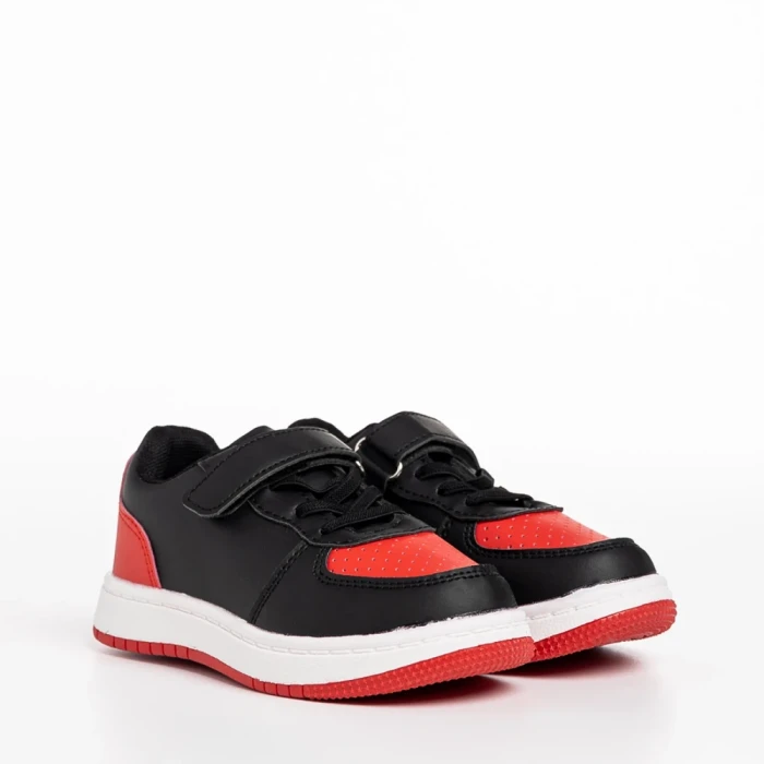 Pantofi sport copii rosii cu negru din piele ecologica Ponty