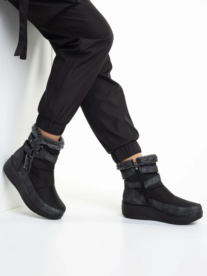 Botine dama negre din material textil Katara