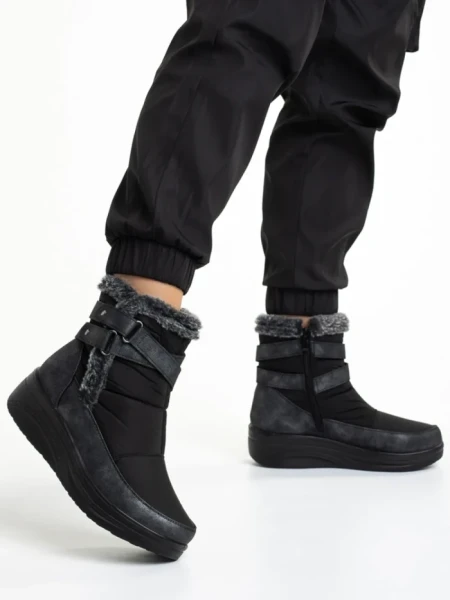 Botine dama negre din material textil Katara
