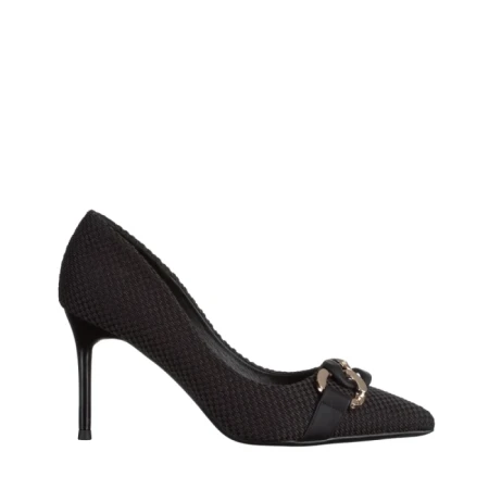 Pantofi dama negri din material textil cu toc Rosette