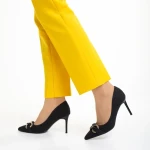 Pantofi dama negri din material textil cu toc Rosette