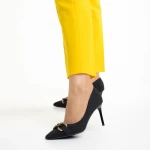 Pantofi dama negri din material textil cu toc Rosette