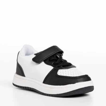 Pantofi sport copii albi cu negru din piele ecologica Ponty