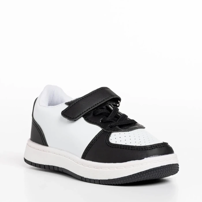 Pantofi sport copii albi cu negru din piele ecologica Ponty