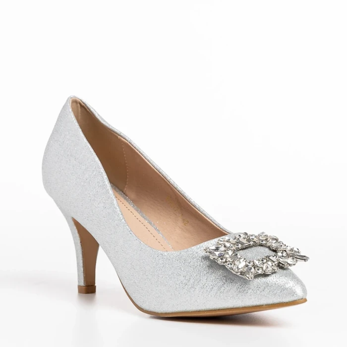 Pantofi dama argintii din material textil Rylie
