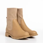 Botine dama bej din piele ecologica si material textil Camryn