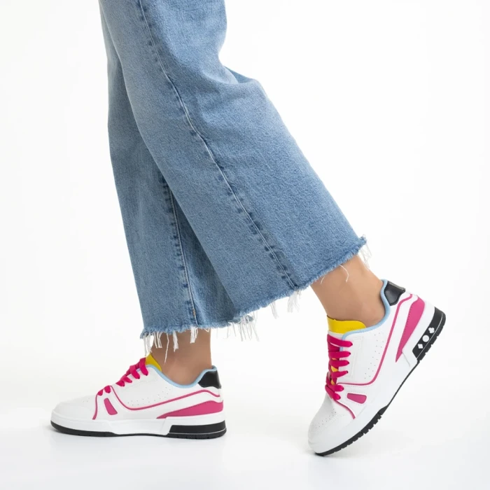 Pantofi sport dama roz din piele ecologica si material textil Raela