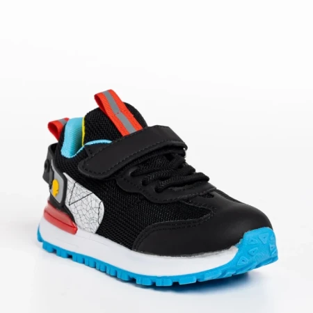 Pantofi sport copii negri din piele ecologica si material textil Carson