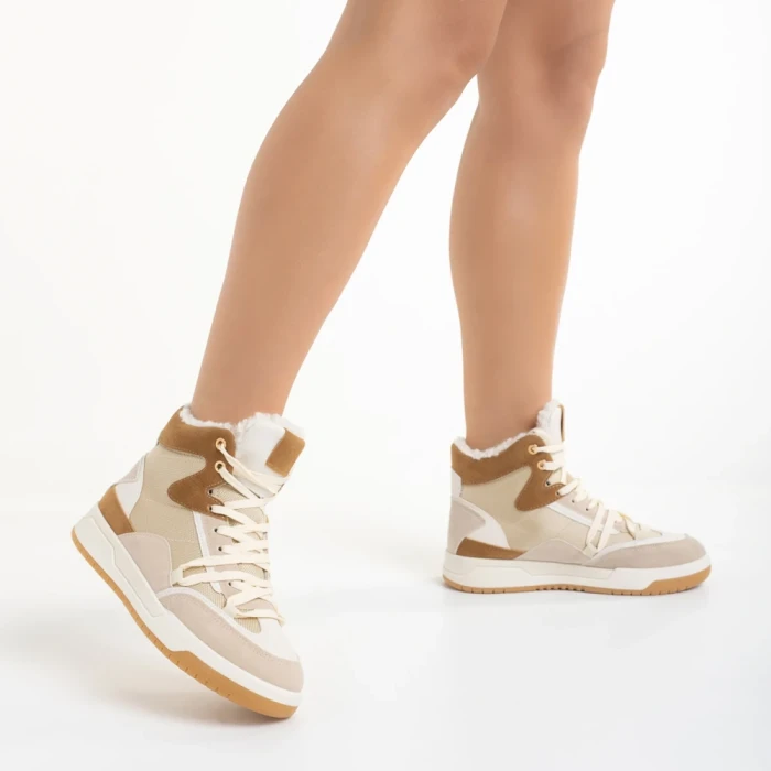 Pantofi sport dama bej din piele ecologica si material textil Reveca