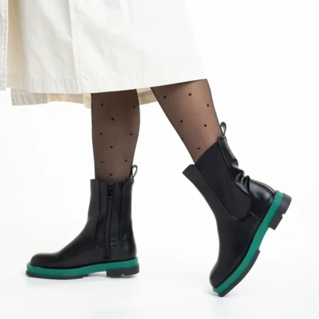 Cizme dama negre cu verde din piele ecologica Verma