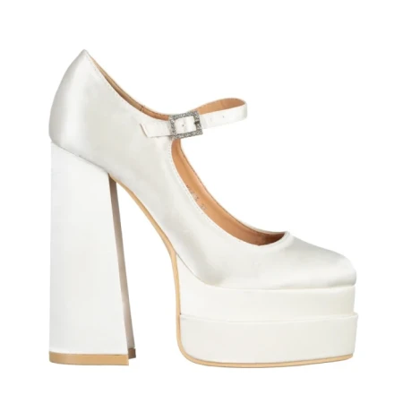 Pantofi dama cream din material textil cu toc Caira