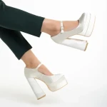 Pantofi dama cream din material textil cu toc Caira