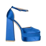 Pantofi dama albastri din material textil cu toc Amyra