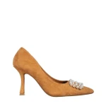 Pantofi dama camel din material textil cu toc Ziara