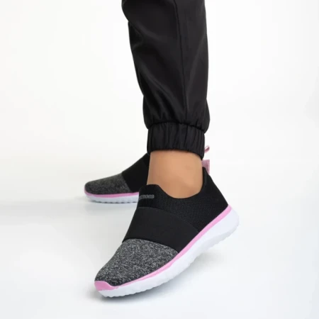 Pantofi sport dama negri cu gri din material textil Sisto