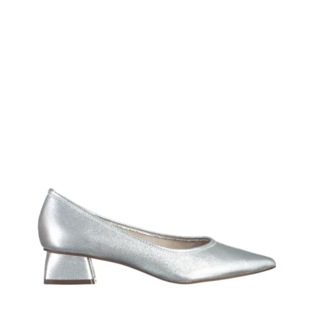Pantofi dama argintii din material textil cu toc Ziva