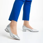 Pantofi dama argintii din material textil cu toc Ziva