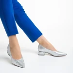 Pantofi dama argintii din material textil cu toc Ziva
