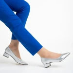 Pantofi dama argintii din material textil cu toc Ziva