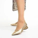 Pantofi dama aurii din material textil cu toc Ziva