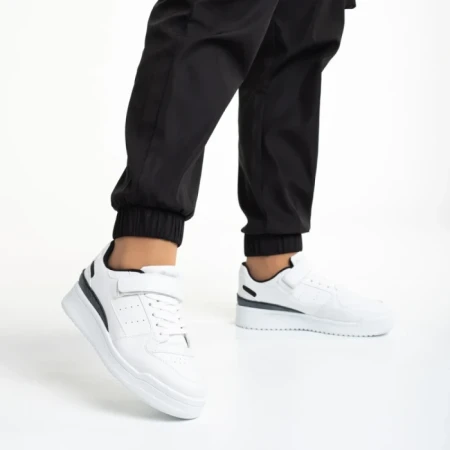 Pantofi sport dama albi cu negru din piele ecologica Colter