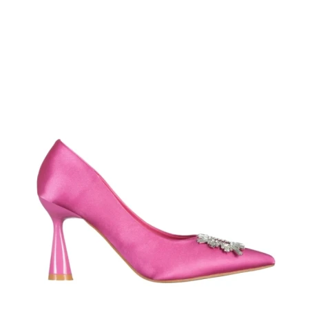Pantofi dama fucsia din material textil cu toc Trudy