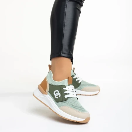 Pantofi sport dama verzi din piele ecologica si material textil Nairobi