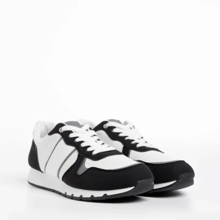 Pantofi sport barbati albi cu negru din material textil Lorenzo