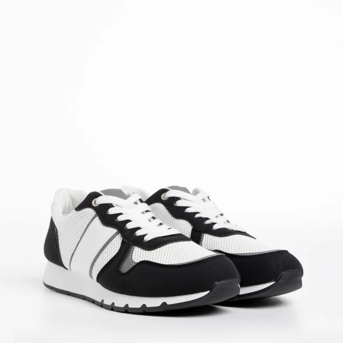 Pantofi sport barbati albi cu negru din material textil Lorenzo
