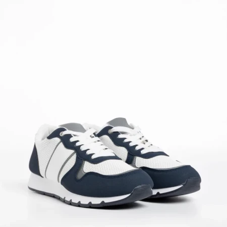 Pantofi sport barbati albi cu albastru din material textil Lorenzo