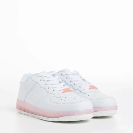 Pantofi sport copii albi cu roz din piele ecologica Carsyn