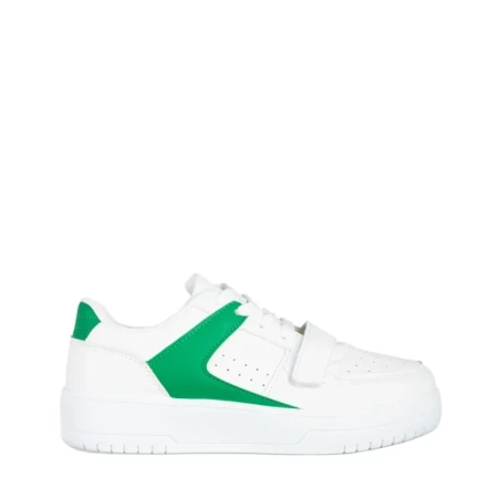 Pantofi sport dama albi cu verde din piele ecologica Sonal